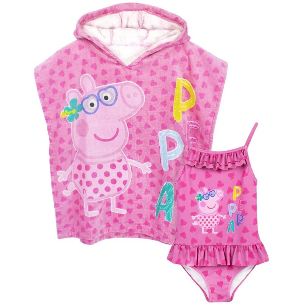 Peppa Pig Girls Swimsuit And Poncho Set / Pink